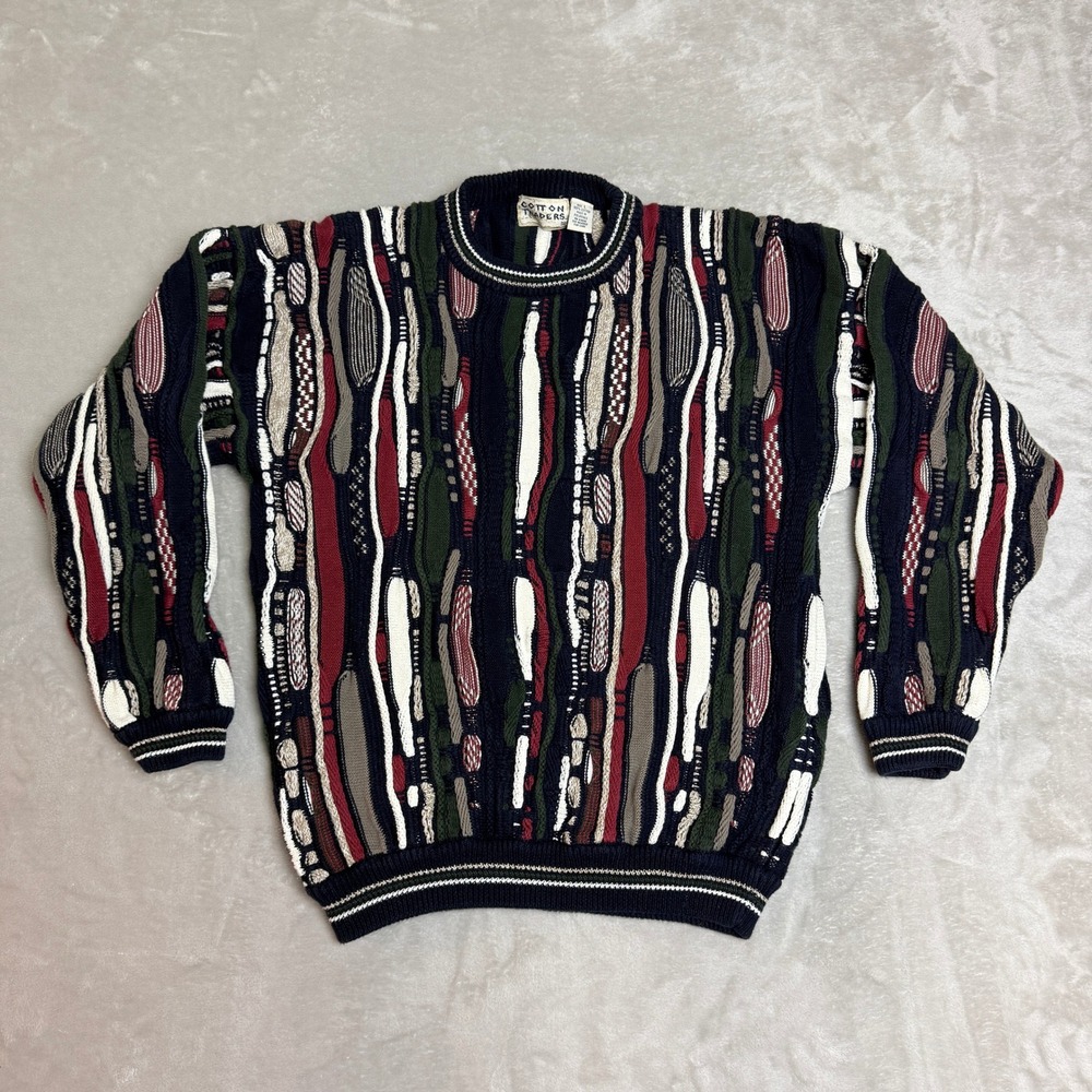 VTG Cotton Traders Coogi Style Sweater Men L Multicolor 3D Textured Biggie 90s
